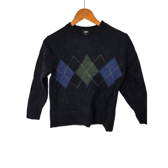 Uniqlo Other - Uniqlo Kids Argyle Wool Blend Sweater Navy Blue‎ Green Blue Size XL